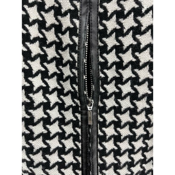 Boutique Essentials Womens Jacket Coat White Black Houndstooth Zip Wool Blend 4 - Picture 4 of 8